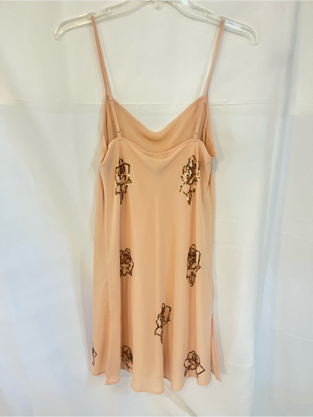 Moda International Peach Slip Dress with Gold Sequin Floral Accents - Picture 3 of 4